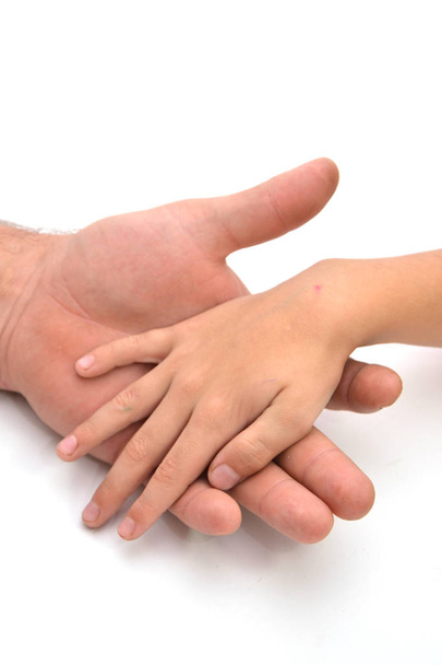 Homem e mulher mãos isoladas no fundo branco
 - Foto, Imagem