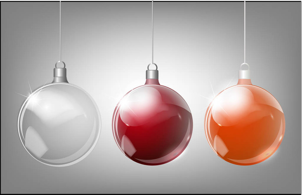 Vector Christmas fir tree and realistic transparent silver Christmas ball on a light abstract background - Vektor, Bild