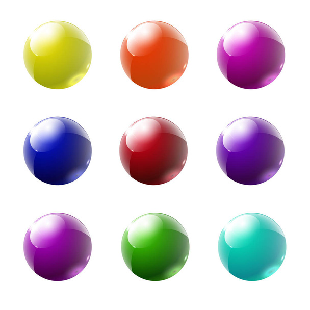 Set of multicolored glass buttons with shadows - Vektori, kuva