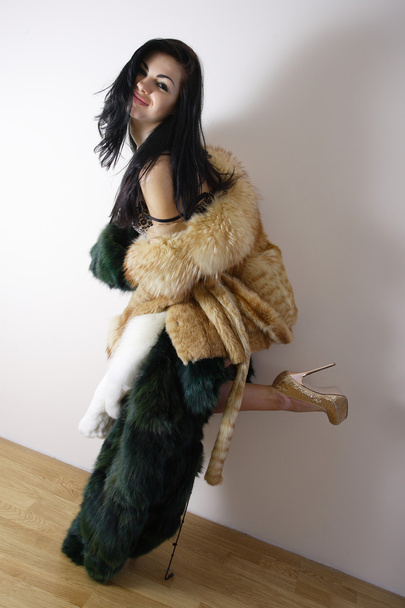 mladá dívka s několika kožešinové kabáty - Fotografie, Obrázek