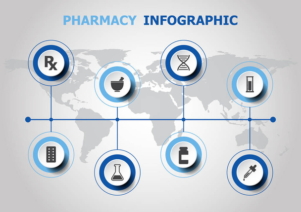 Infographic tervez-val ikonok gyógyszertár - Vektor, kép