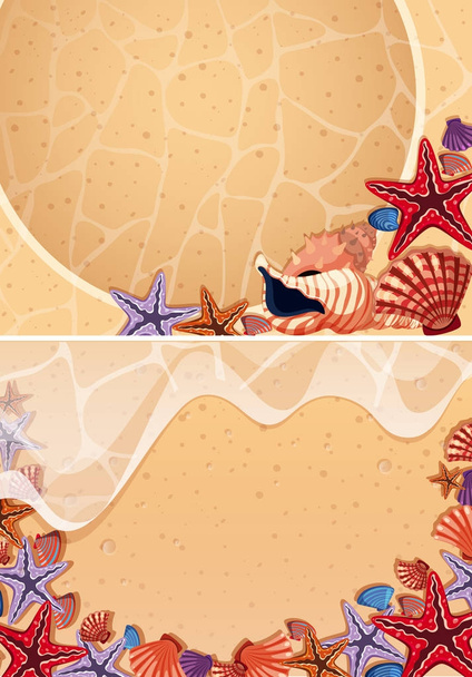 Two backgrounds with seashells on the beach - Vector, Image