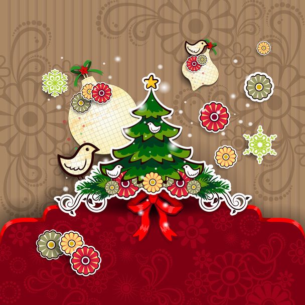 鳥とのボール紙のクリスマス ツリー - ベクター画像