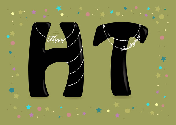 Feliz Día de Acción de Gracias. Signos negros con collares de perlas
 - Vector, imagen