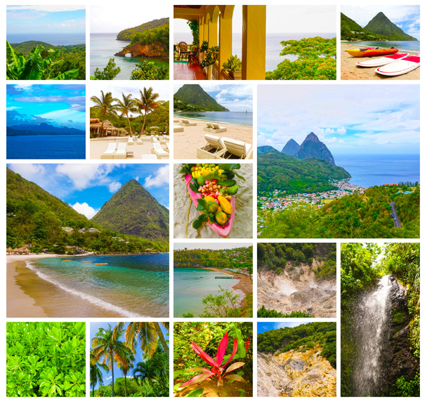 A kollázs gyönyörű strandok Saint Lucia, Karib-szigetek - Fotó, kép