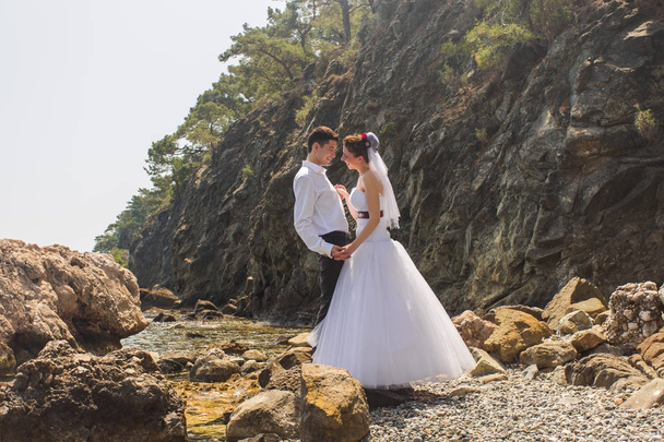 loving wedding couple on the beach, bride and groom - Photo, Image