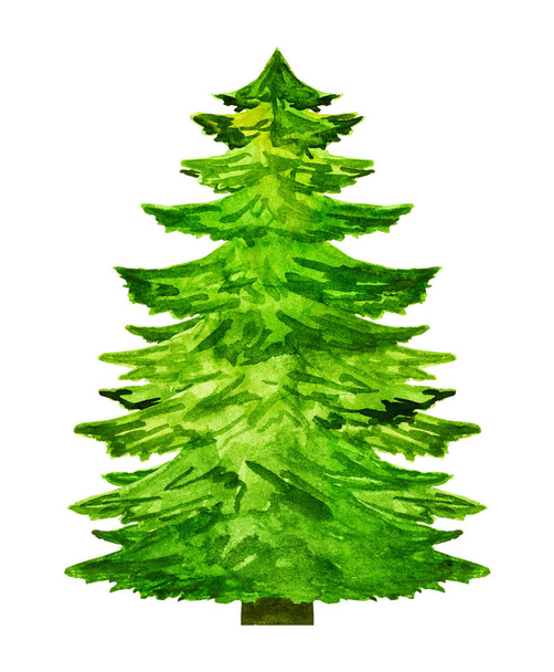 Watercolor christmas tree silhouette isolated on white background - Photo, Image