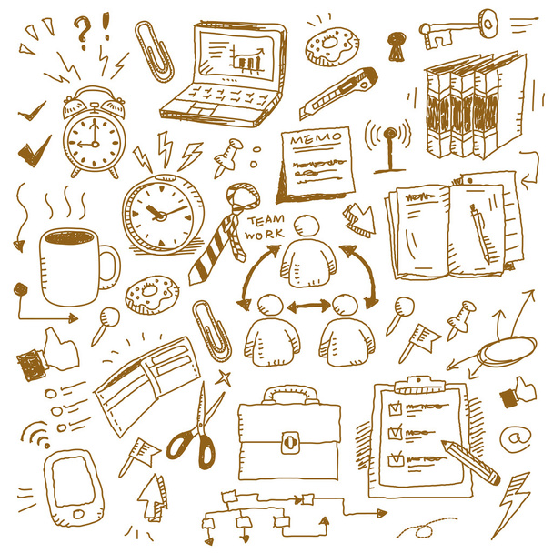Office set with hand doodle - Vector, Image