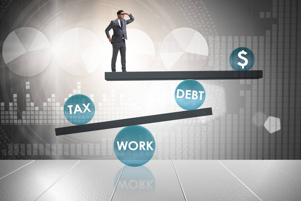 Businessman in debt and tax business concept - Photo, Image