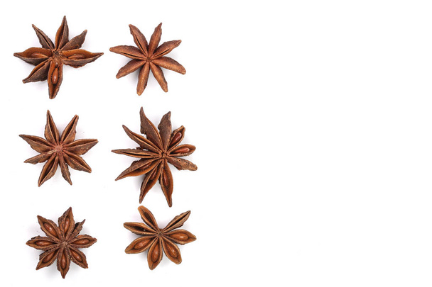 Star anise isolated on white background with copy space for your text. Top view. Flat lay pattern - Fotoğraf, Görsel