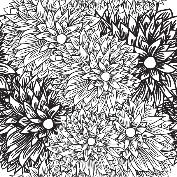 Black and white chrysamthemums. Seamless pattern - Vektor, kép