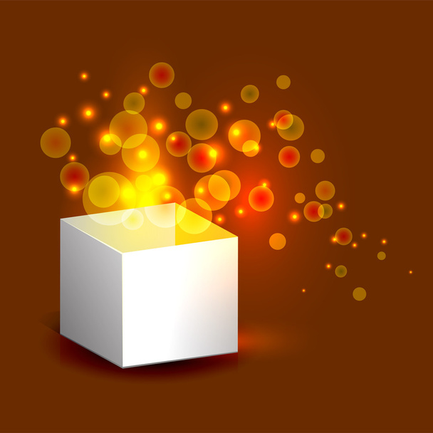 Vector illustration of magic gift box with gold light. - Vector, Image