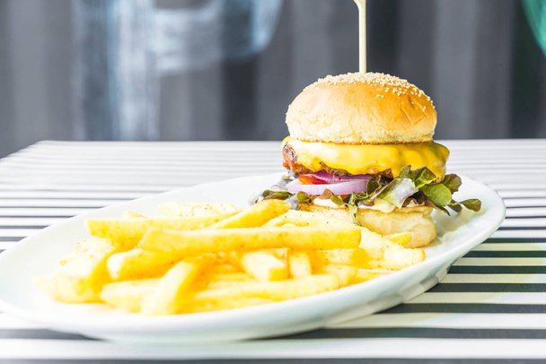 beef burger with french fries - 写真・画像