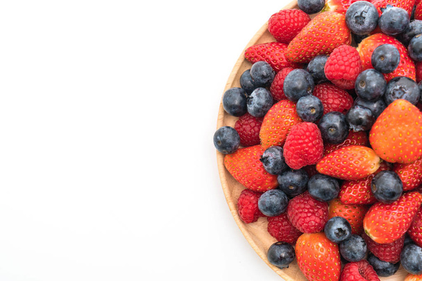 fresh blueberry, strawberry and rasberry on white - Fotoğraf, Görsel