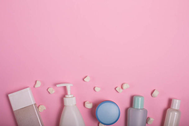 Cosmetics set on a pink background - Photo, Image