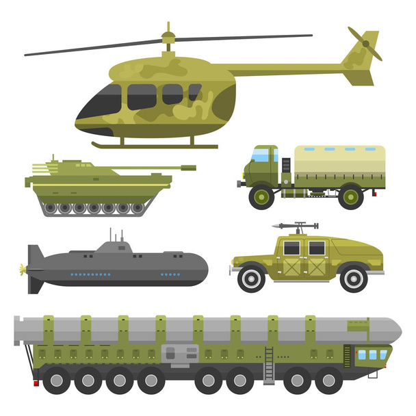 Military technic army war transport vector collection - Вектор,изображение
