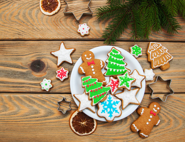 Christmas ginger and honey colorful cookies - Photo, Image