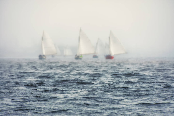 Barcos à vela regata com velas brancas
 - Foto, Imagem