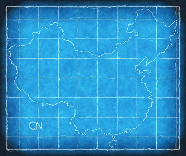 中国地図青いアートワークをプリント イラスト シルエット - 写真・画像