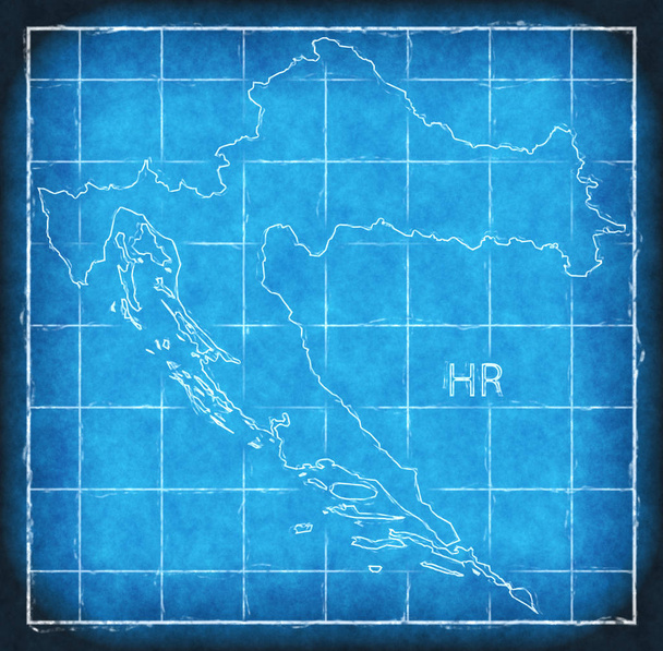 Κροατία χάρτη μπλε εκτύπωσης τέχνης εικονογράφηση σιλουέτα - Φωτογραφία, εικόνα