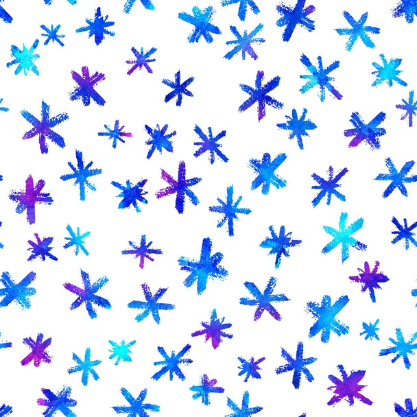 Watercolor Seamless pattern with hand drawn snowflakes. Abstract brush strokes. Ink illustration. Isolated on white background. . New year and Christmas fabric design. Holiday print. Blue color - Fotó, kép