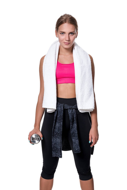 Portret sportowy, młodej kobiety, zmęczony po treningu siłowni - Zdjęcie, obraz