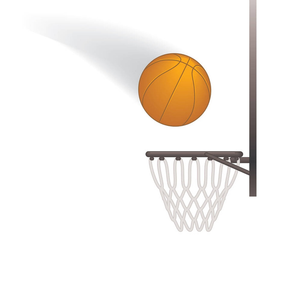 baloncesto en movimiento en el aro de baloncesto en el perfil lateral
 - Vector, Imagen