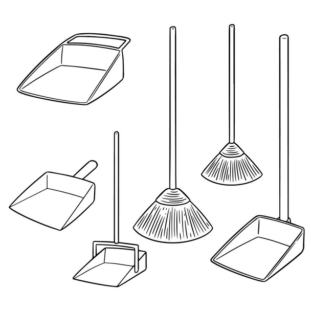 vector set of broom and dust pan - Vector, Image