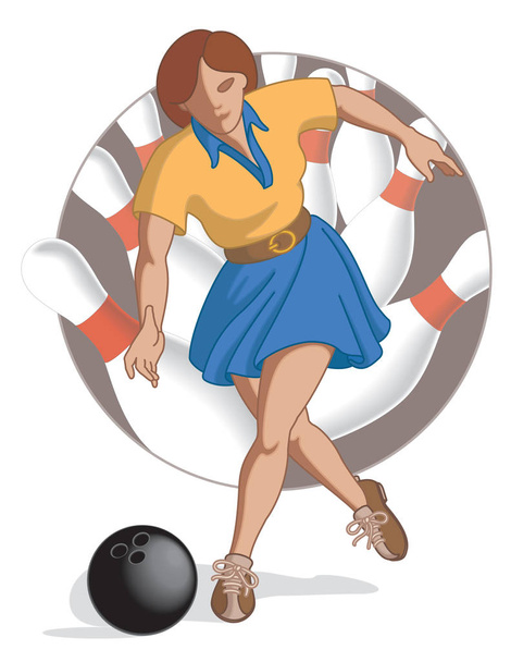 bowling player female throwing bowling ball - Vector, Image
