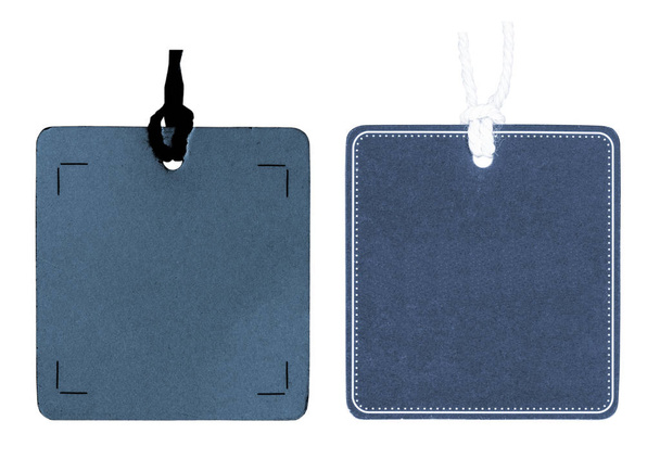 two blank blue cardboard tags isolated on white - Fotó, kép