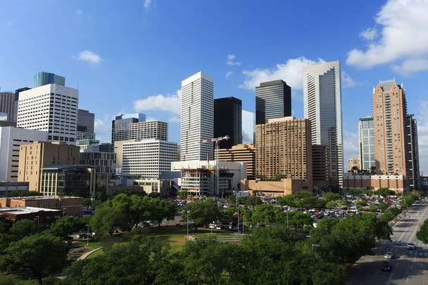 Skyline Downtown Houston z Bright Sun - Zdjęcie, obraz