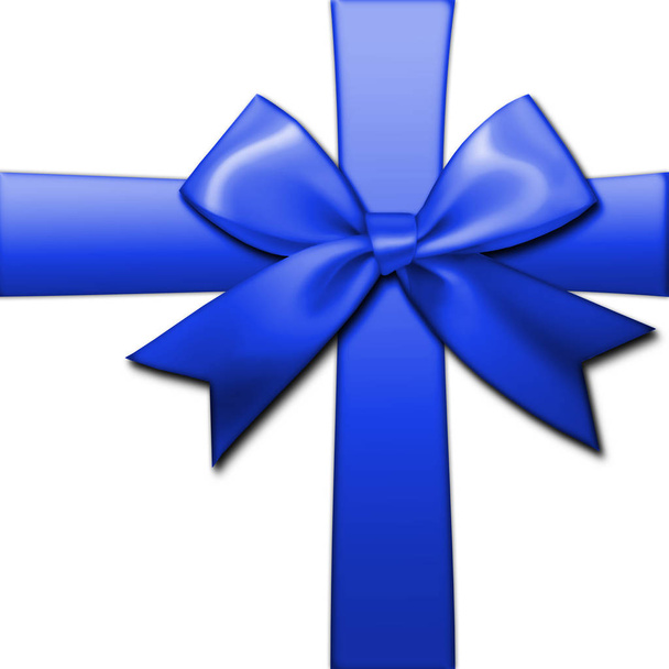 Stock Illustration - Shiny Present Gift Wrap, Blue Ribbon and Bow, 3D Illustration, White Background. - Foto, imagen