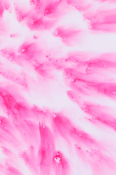 Pink abstract spots on white liquid, pink space background, pop art texture, minimalist background for designer - Fotografie, Obrázek