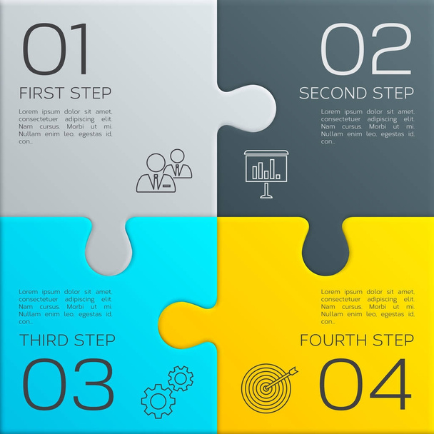 Modern business infographic for your presentation. Four steps to success. Puzzle pieces. Vector. - Вектор,изображение