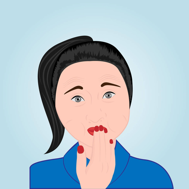A girl covering her mouth with her hand trying to avoid belching - Vector, Image