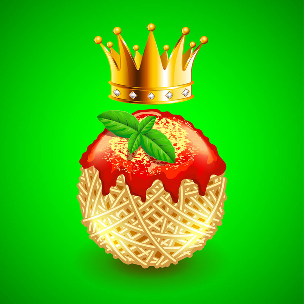 spaghetti italiani clew e corona su di esso su sfondo verde
 - Vettoriali, immagini