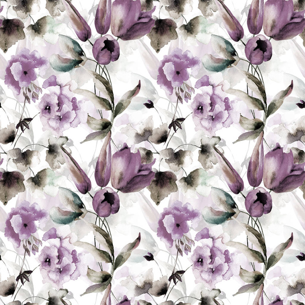 Seamless pattern with wild flowers - Foto, Imagen