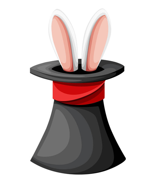Tavşan kulakları büyülü siyah şapkalı. Beyaz arka plan Web sitesi sayfası ve mobil uygulaması tasarım izole karikatür vektör çizim - Vektör, Görsel