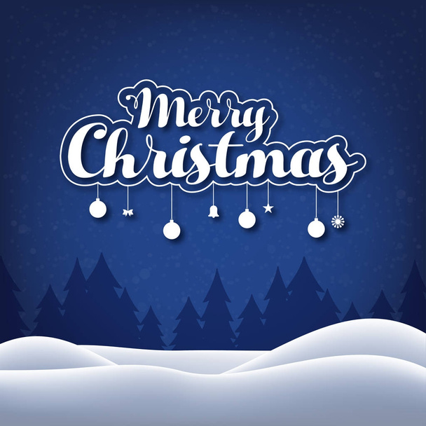 Vánoční pozdrav card s malovanými holiday typografie a zimní krajina  - Vektor, obrázek