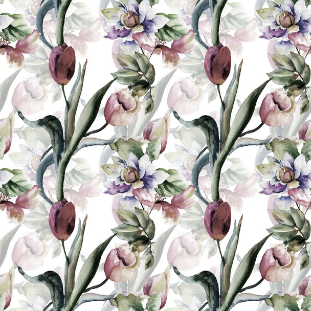 Seamless wallpaper with summer flowers - Foto, imagen