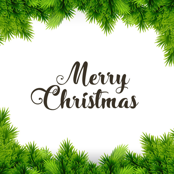 Tarjeta de felicitación navideña con tipografía de vacaciones pintada y ramas de abeto
  - Vector, imagen