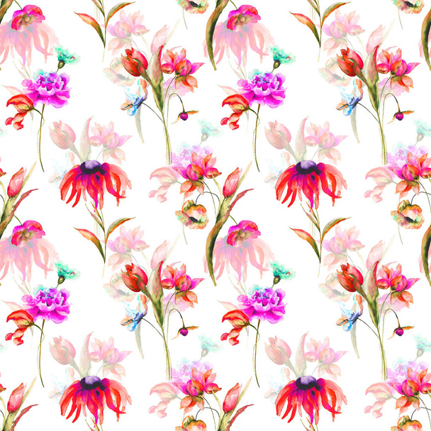 безшовний візерунок з садовими квітами
 - Фото, зображення