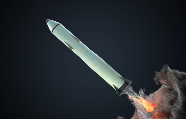 Uruchomienie rakiet atomowych na czarnym tle. 3D wytopione ilus - Zdjęcie, obraz