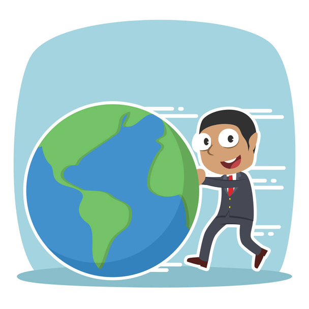 african businessman pushing earth - Vector, Image