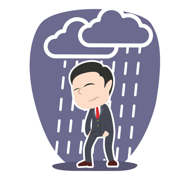 уставший азиатский бизнесмен с дождливым облаком
 - Вектор,изображение