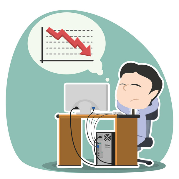 asian businessman worried thinking about down graph - Vector, Image