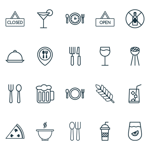Set de iconos de café con plato, cubiertos, cubiertos y otros elementos de cóctel. Ilustración vectorial aislada Café iconos
. - Vector, imagen