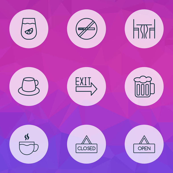 Conjunto de iconos de café con tablero, cerveza, limonada y otros elementos de la taza de café. Ilustración vectorial aislada Café iconos
. - Vector, Imagen