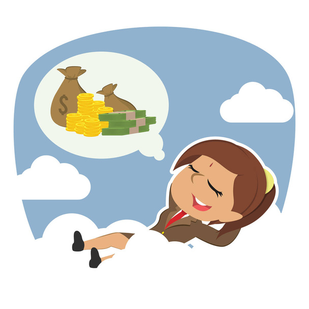 indian businesswoman relaxing on clouds thinking about money - Vector, Image