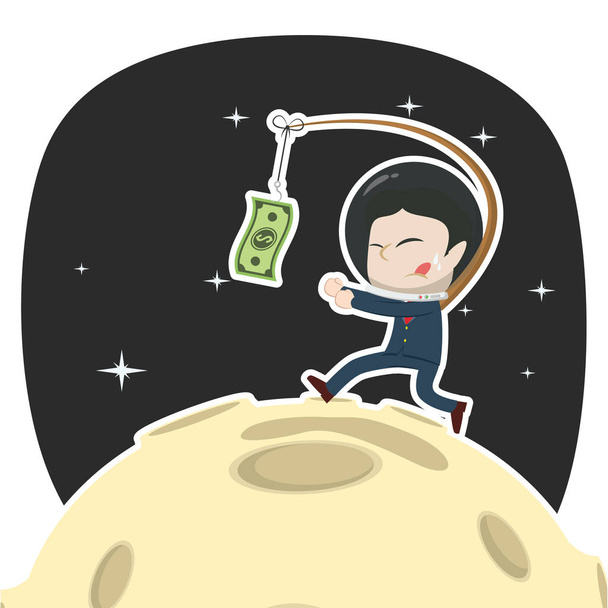 asian businessman is chasing money on moon - Vector, Image
